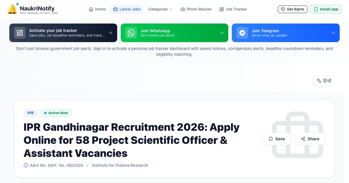 IPR Gandhinagar Recruitment 2026: Apply Online for 58 Scientific ...
