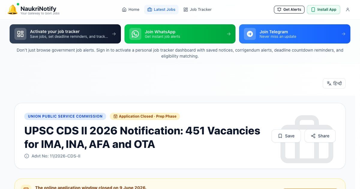 UPSC CDS II 2026 Notification: 451 Vacancies for IMA, INA, AFA and OTA